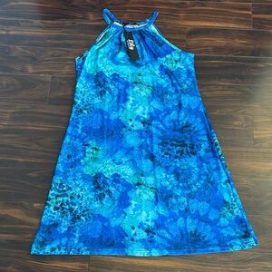 Lily Bright Blue Colorful Halter Slip On Dress (L)